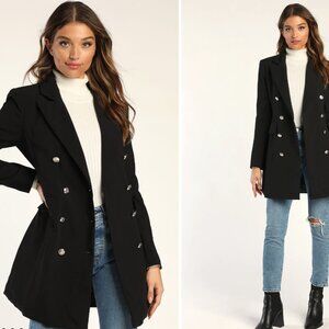 Lulus Black Double-Breasted Coat Excellent Condition Size S